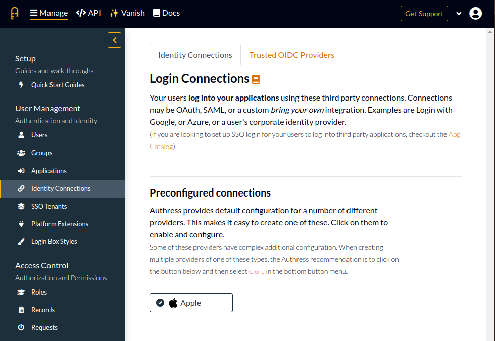 Authress preconfigured Apple connection