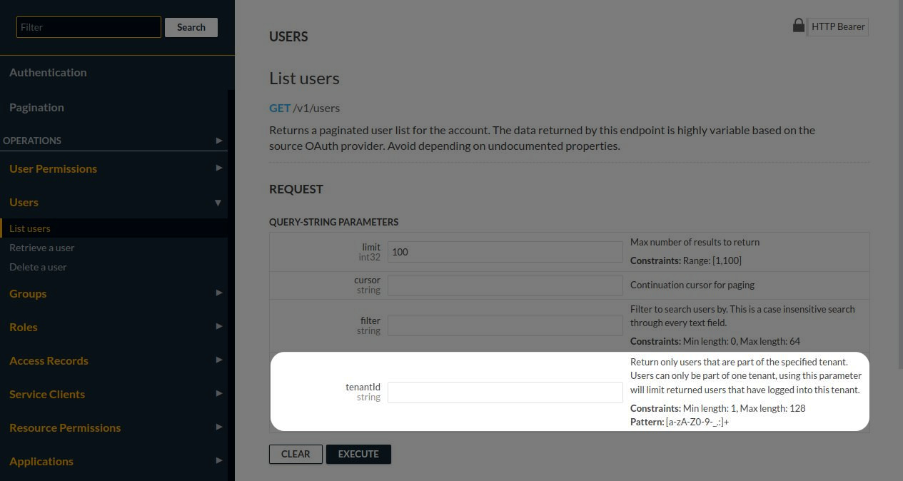 List Users API endpoint