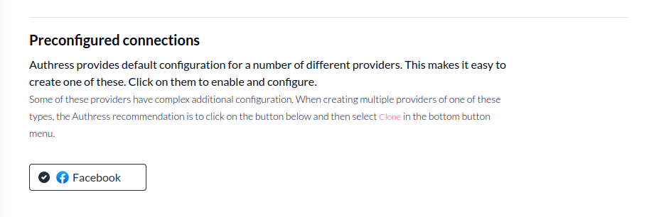 Authress preconfigured Facebook connection