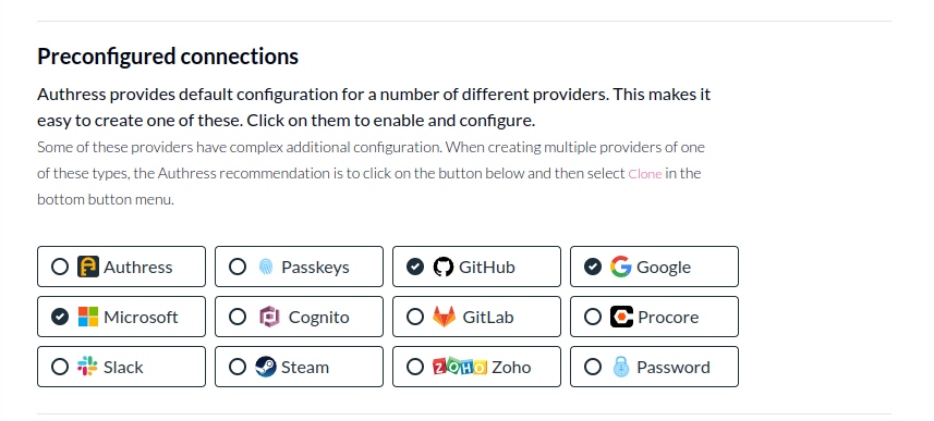 Authress preconfigured connections