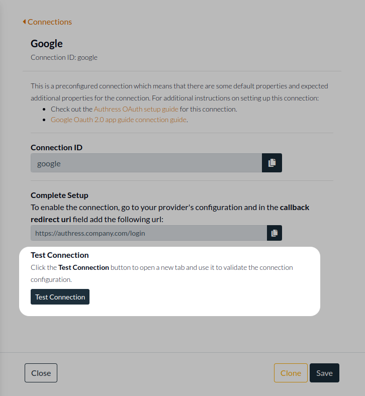 Test Connection in Authress