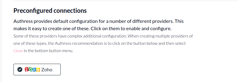 Authress preconfigured Zoho connection